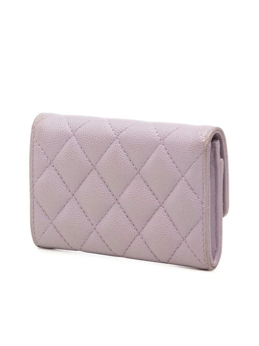 Chanel Quilted CC Logo Card Case Business Purple Caviar Leather